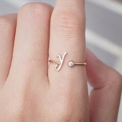 Initial Rings for women personalized letters name monogram script ring minimalism gift