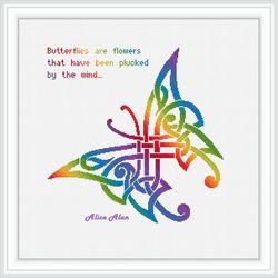 Cross stitch pattern Insect Butterfly silhouette celtic knot ethnic ornament rainbow quote counted crossstitch patterns