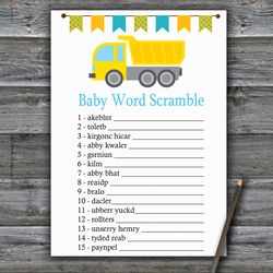 Construction Baby word scramble game card,Construction Baby shower games printable,Fun Baby Shower Activity--376