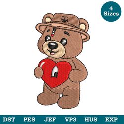 Baby Bear With Heart Machine Embroidery Design File 4 Sizes - Instant Download