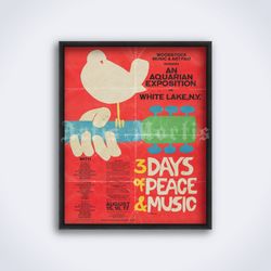 Woodstock 1969 rock and folk music festival printable art print poster Digital Download