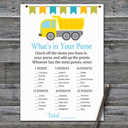 Construction What's in your purse game,Construction Baby shower games printable,Fun Baby Shower Activity--376