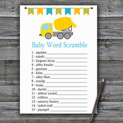 Construction Baby word scramble game card,Concrete mixer Baby shower games printable,Fun Baby Shower Activity--375