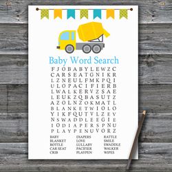 Construction Baby shower word search game card,Concrete mixer Baby shower games printable,Fun Baby Shower Activity--375