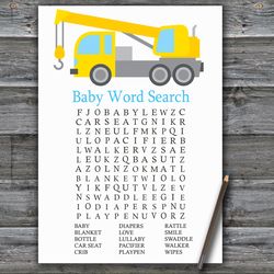 Construction Baby shower word search game card,Crane Baby shower games printable,Fun Baby Shower Activity--374