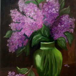 Lilac Bouquet Painting Original Artwork Flowers Oil Painting Colorful Art Floral Original Art Bright Flowers Painting