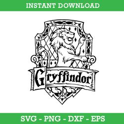 Gryffindor Crest Emblem Outline Svg, Harry Potter House Crest Svg, School Of Magic House Crest Svg, Instant Download