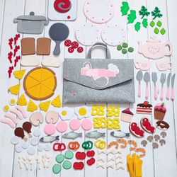 Play Food Set, Felt food breakfast, Kitchen Educational game,Cooking quiet book,Toy food for kids, Sensory book
