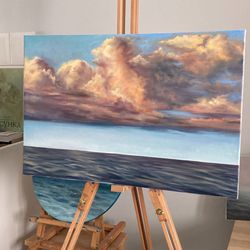 Clouds Painting Original, Oil Painting On Canvas, Sky Art, Cloud Wall Decor, Ocean Oil Painting, Landscape Painting