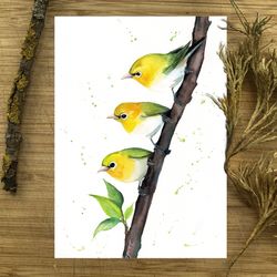 Birds painting, watercolor paintings, handmade home art birds watercolor painting by Anne Gorywine