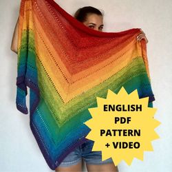 Rainbow Triangular Shawl Knitting Pattern PDF