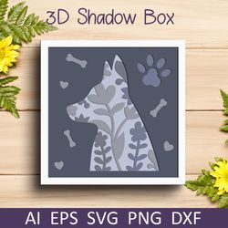 Dog shadow box svg, 3d layered dog paper cut template for Cricut and Silhouette