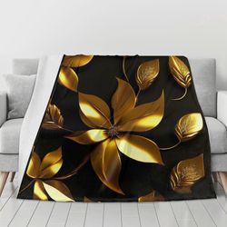 Flannel Breathable Blanket Golden Flowers 6d. 4 Sizes Blanket with a print Golden Flowers 6d