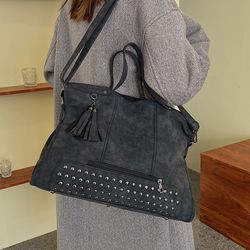 Womens Tassel & Studded Decor Top Handle Bag