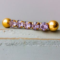 Antique amethyst bar brooch Purple rhinestone pin Soviet jewelry 50s
