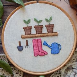 Embroidery Pattern - Hand Embroidery Pattern-Start of the gardening season by StitchOnGoodLuck -  Beginner Embroidery
