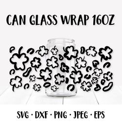 Patrick Day Leopard Can Glass Wrap SVG. Clover Leaves Glass Can