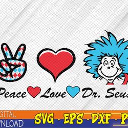 peace love seuss svg, dr seus svg, reading day inspired svg, national read-across-america svg, eps, png, dxf