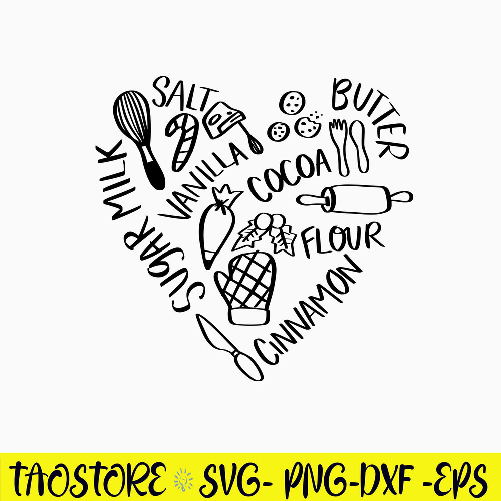 Baking Words Heart SVG, Handlettered SVG, PNG DXF EPS File.jpg