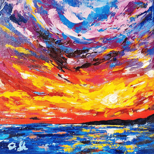 Original oil painting, landscape, seascape, skyscape, small painting