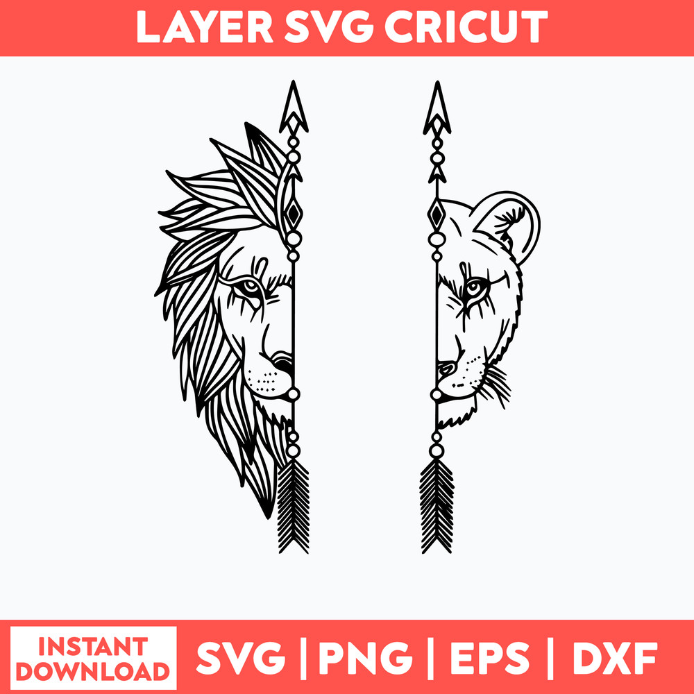 Arrow Lion Couple Svg, Lion Svg, Animal Svg, Png Dxf Eps Digital File.jpg
