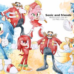 Sonic watercolor clip art,  Sonic PNG download,  Sonic download PNG, set 1