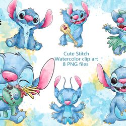 Stitch squirrel watercolor clip art,  Stitch PNG download,  Stitch download PNG, set 1