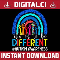 autism awareness it's ok to be different leopard rainbow png sublimation design