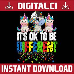 autism awareness day unicorn, it's ok to be different png sublimation design