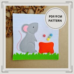 Quiet Book Pattern PDF,Page Pattern Mouse with a bag of cereals PDF  & Tutorial,Felt activity book pattern