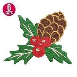 christmas pine cone machine embroidery design, digital download, instant download