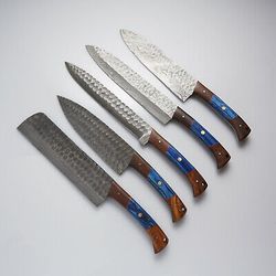 Carbon steel Chef knives, Of 5 Pieces, Custom Handmade, Handmade Chef knives Set ,Personalized Gift For Mother .