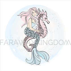 mermaid seahorse cartoon new year vector illustration set