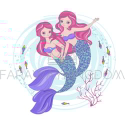 mermaid sisters cartoon princess girl vector illustration set