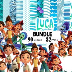 90 luca clipart, 32 digital paper luca png, disney luca bundle png, disney png digital download