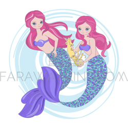 MERMAID SQUID Princess Sea Animal Vector Illustration Set