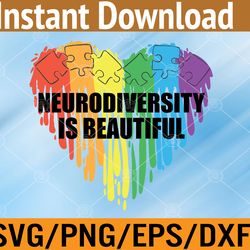 cute neurodiversity is beautiful rainbow autism awareness svg, eps, png, dxf, digital download