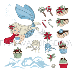 mermaid sweety christmas new year vector illustration set