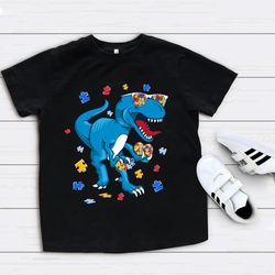 Personalized Dinosaur Autism T-Shirt, Dino Disability Autism Gift, Autism Aware Shirt, T-Rex Lover Child Tee - T106