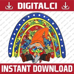 autism awareness gnomes holding heart rainbow puzzle png sublimation design