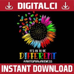 funny autism awareness it's ok to be different puzzle flower png sublimation design