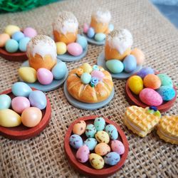 Dollhouse miniature Easter cake, colour eggs, sweets - 1/6, Barbie food