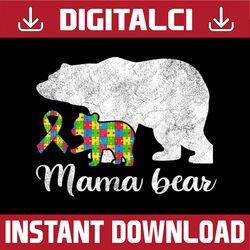 autism bear mama, fun women autism awareness grandma png sublimation design