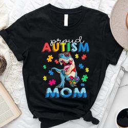 Custom Proud Autism Mom Shirt, Dinosaur Autism Shirt,Autism Dad Gift For Dino Lover,Autism Awareness Shirt - T121