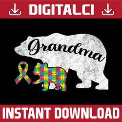 autism bear grandma, autism awareness ribbon png sublimation design