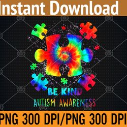 be kind puzzle pieces tie dye autism awareness month png digital download