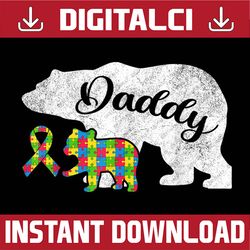 autism bear daddy, autism awareness ribbon dad png sublimation design