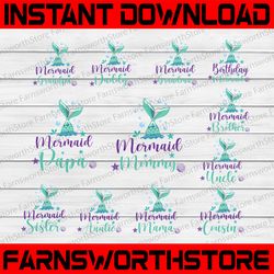 mermaid birthday family svg, bundle mermaid birthday svg, family bundle svg, mermaid tail svg, mermaid girl svg
