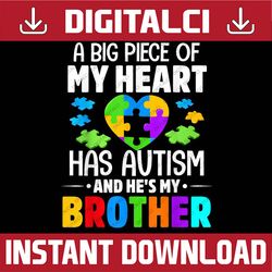 a big piece of my heart has autism and he's my brother png sublimation design