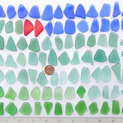 86 recycled handmade top drilled sea glass for jewelry 24-32 mm in length, colorful multicolor